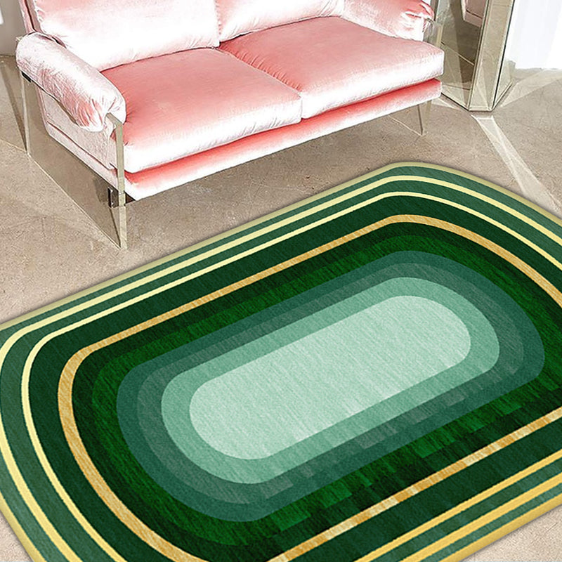 Novelty Living Room Irregular Carpet in Green Color Block Print Carpet Polyester Stain Resistant Area Rug