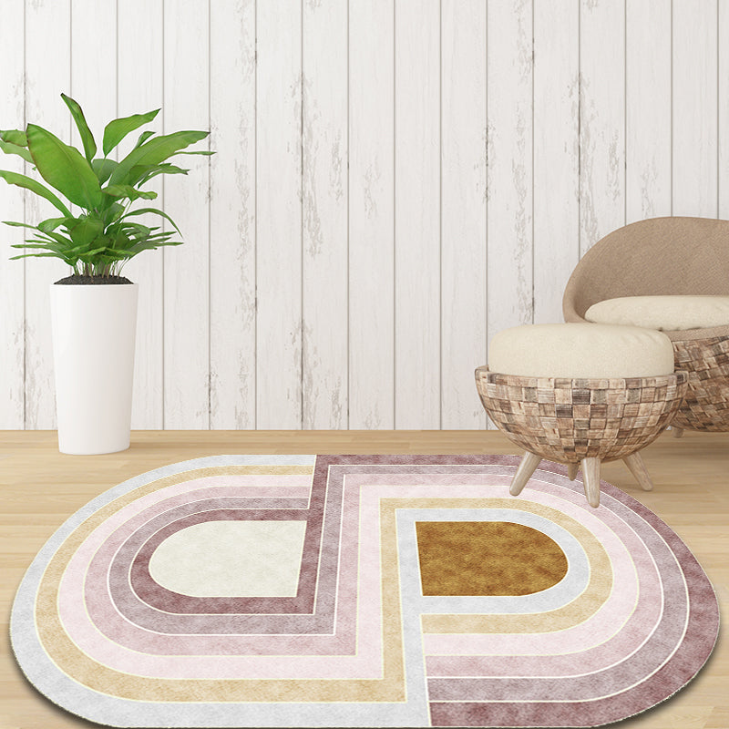 Pink Bedroom Carpet Novelty Color Block Pattern Area Rug Polyester Machine Washable Carpet