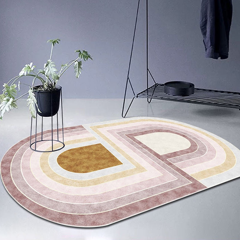 Pink Bedroom Carpet Novelty Color Block Pattern Area Rug Polyester Machine Washable Carpet
