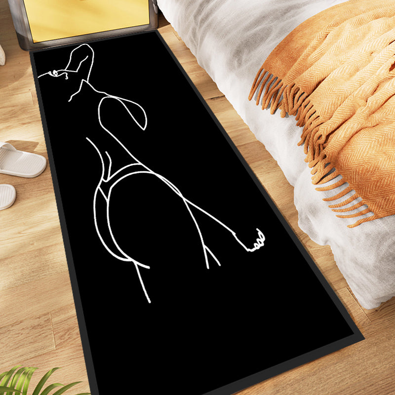 Novelty Abstract Rug Modern Black Polyester Rug Non-Slip Pet-Friendly Area Rug for Bedroom