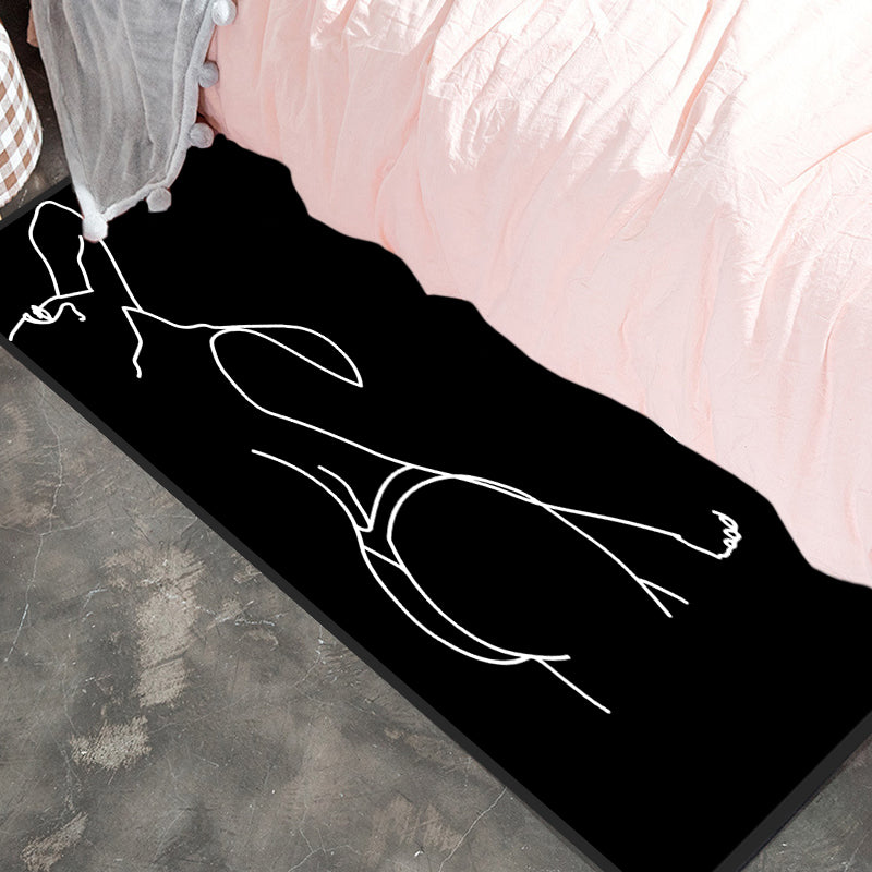 Novelty Abstract Rug Modern Black Polyester Rug Non-Slip Pet-Friendly Area Rug for Bedroom