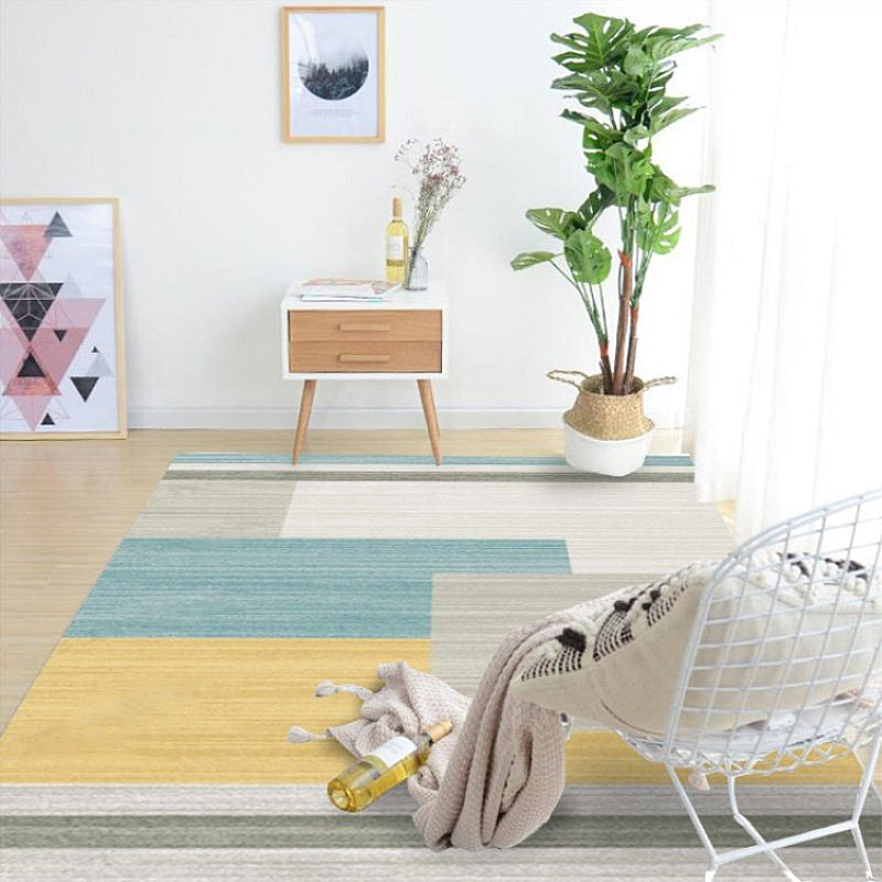 Minimalist color block geometric pattern rug polyester rug slip-resistant backing pet-friendly washable rug for the living room