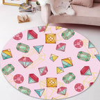 Pink and Purple Children's Carpet Polyester Diamond and Sock Pattern Carpet Pet Friendly Washable Non-Slip Back Rug for Decoration