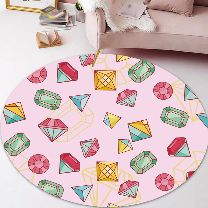 Pink and Purple Children's Carpet Polyester Diamond and Sock Pattern Carpet Pet Friendly Washable Non-Slip Back Rug for Decoration