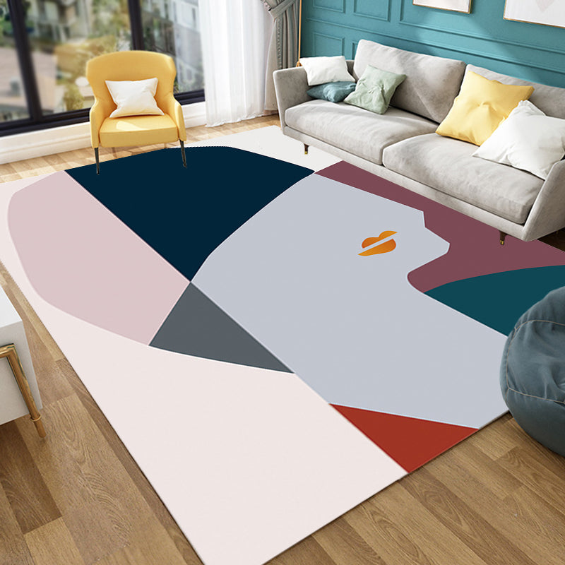 Multicolored character pattern rug polyester casual rug pet-friendly washable rug for the bedroom