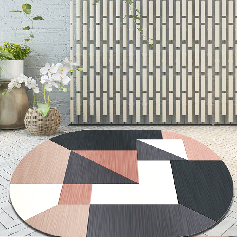 Novelty Living Room Rug in Gray and Pink Color Block Irregular Shape Printed Rug Polyester Non-Slip Back Rug