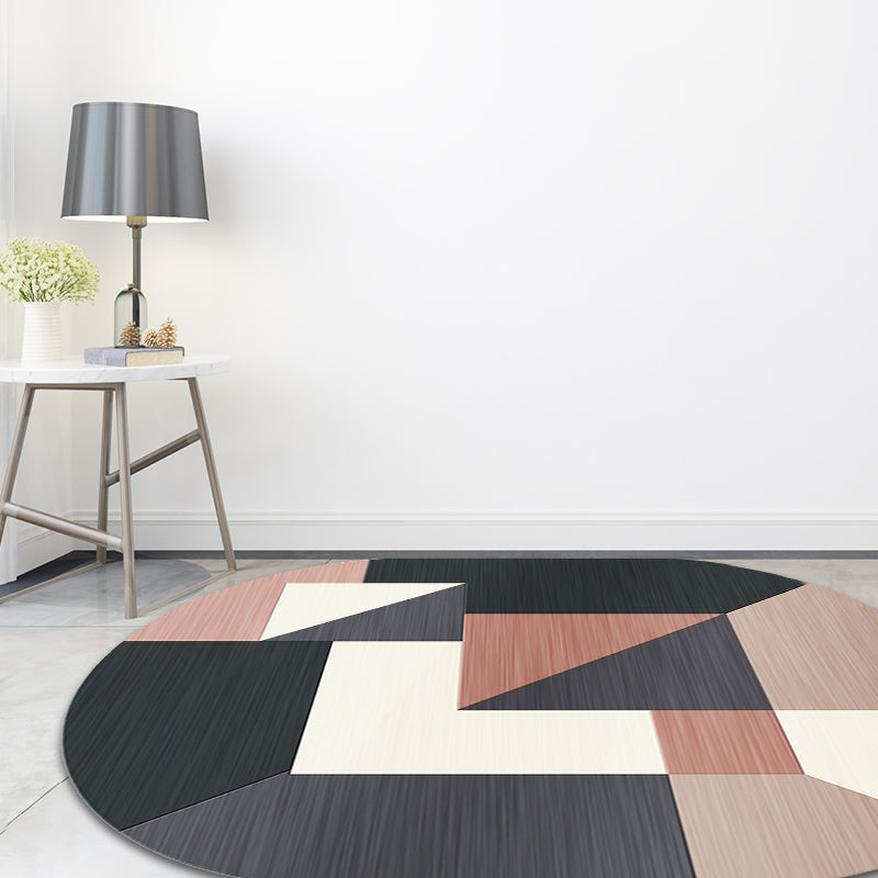 Novelty Living Room Rug in Gray and Pink Color Block Irregular Shape Printed Rug Polyester Non-Slip Back Rug