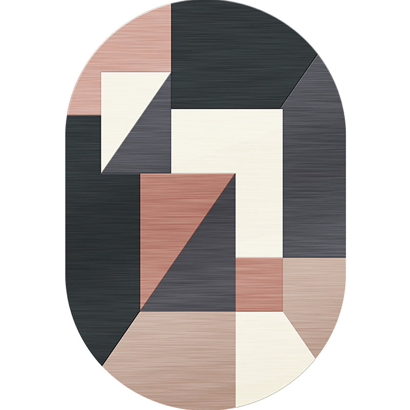 Novelty Living Room Rug in Gray and Pink Color Block Irregular Shape Printed Rug Polyester Non-Slip Back Rug