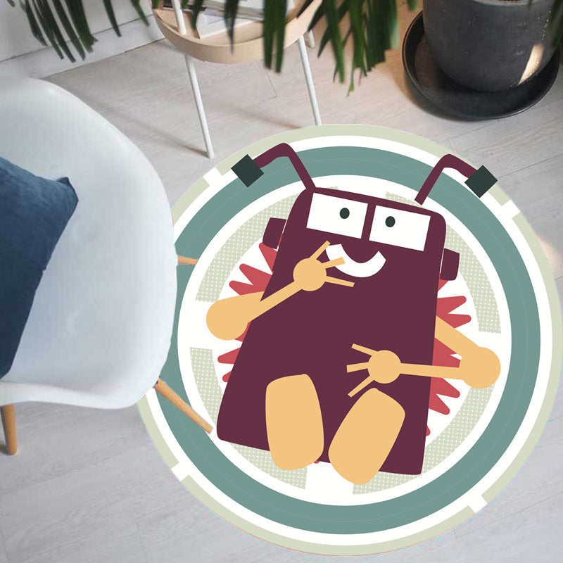 Stylish rug with cartoon character pattern Green children's rug Polyester washable pet-friendly non-slip rug for the children's room