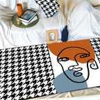 Unique Black Modernism Carpet Polyester Houndstooth and Character Pattern Carpet Washable Pet-Friendly Carpet for the Living Room