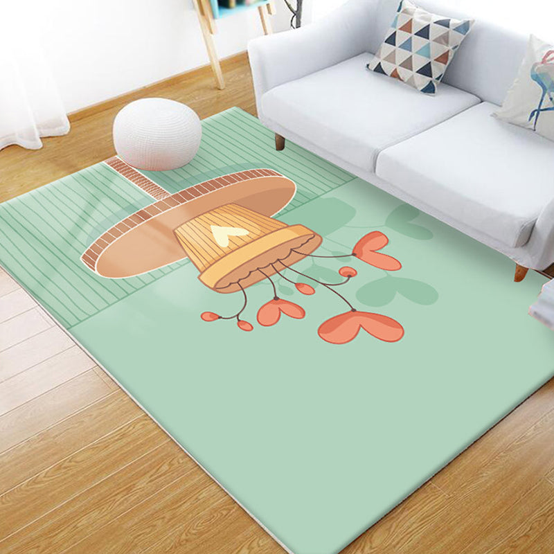 Unusual heart pattern rug green children's rug polyester pet friendly washable non-slip back rug for the children's room