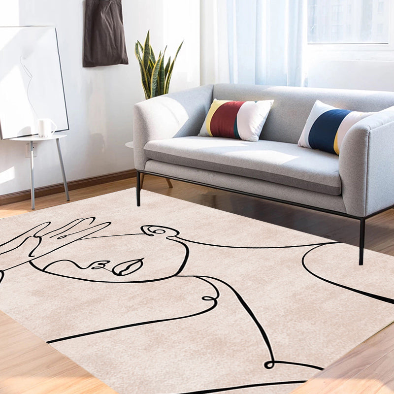 Contemporary Figure Pattern Carpet Multicolor Polyester Carpet Washable Pet Friendly Area Rug for Bedroom