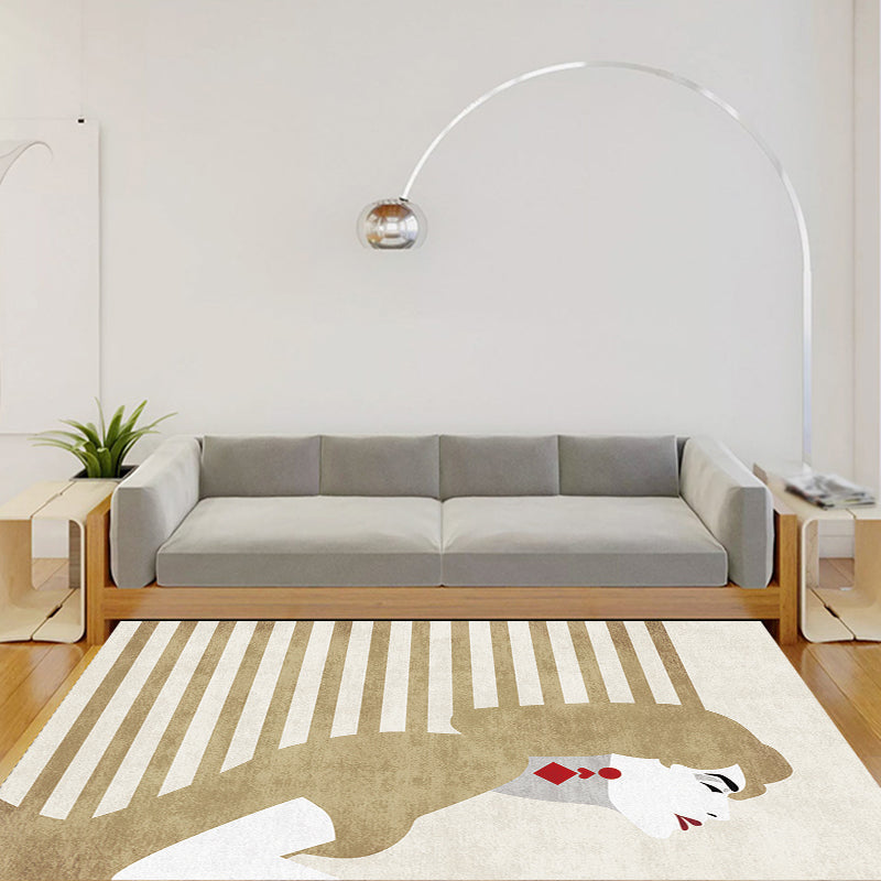 Contemporary Figure Pattern Carpet Multicolor Polyester Carpet Washable Pet Friendly Area Rug for Bedroom