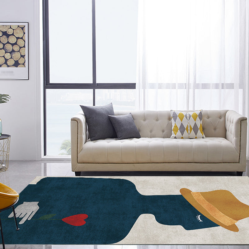 Contemporary Figure Pattern Carpet Multicolor Polyester Carpet Washable Pet Friendly Area Rug for Bedroom