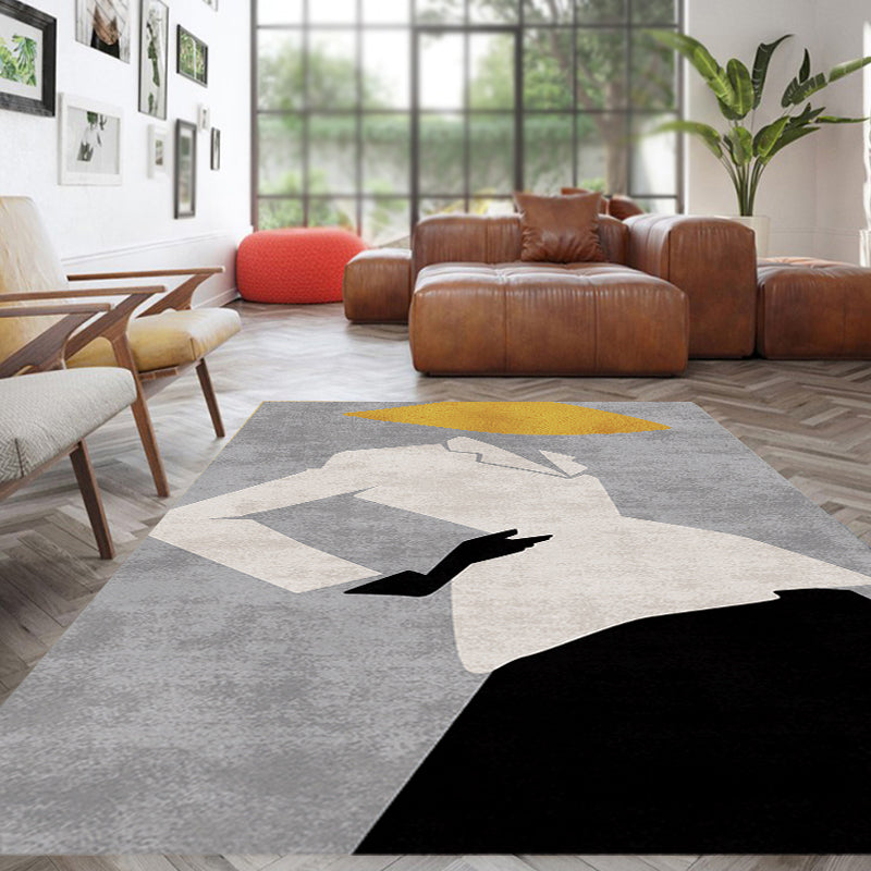 Contemporary Figure Pattern Carpet Multicolor Polyester Carpet Washable Pet Friendly Area Rug for Bedroom