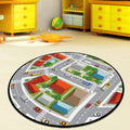 Gray and Green Kids Rug Polyester Road Pattern Rug Pet Friendly Washable Non-Slip Backing Carpet for Decoration
