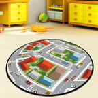 Gray and Green Kids Rug Polyester Road Pattern Rug Pet Friendly Washable Non-Slip Backing Carpet for Decoration