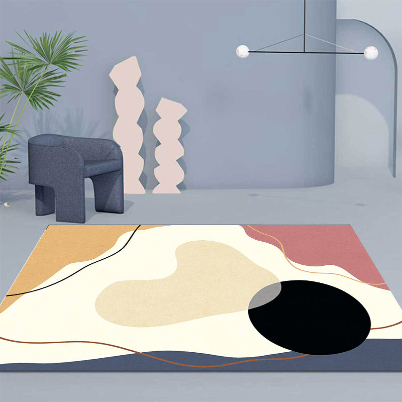Unique Casual Carpet Beige Color Block Carpet Washable Pet-Friendly Non-Slip Rug for the Living Room