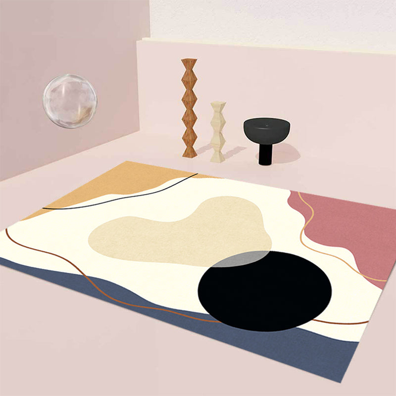 Unique Casual Carpet Beige Color Block Carpet Washable Pet-Friendly Non-Slip Rug for the Living Room