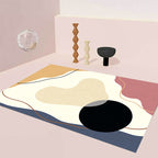 Unique Casual Carpet Beige Color Block Carpet Washable Pet-Friendly Non-Slip Rug for the Living Room