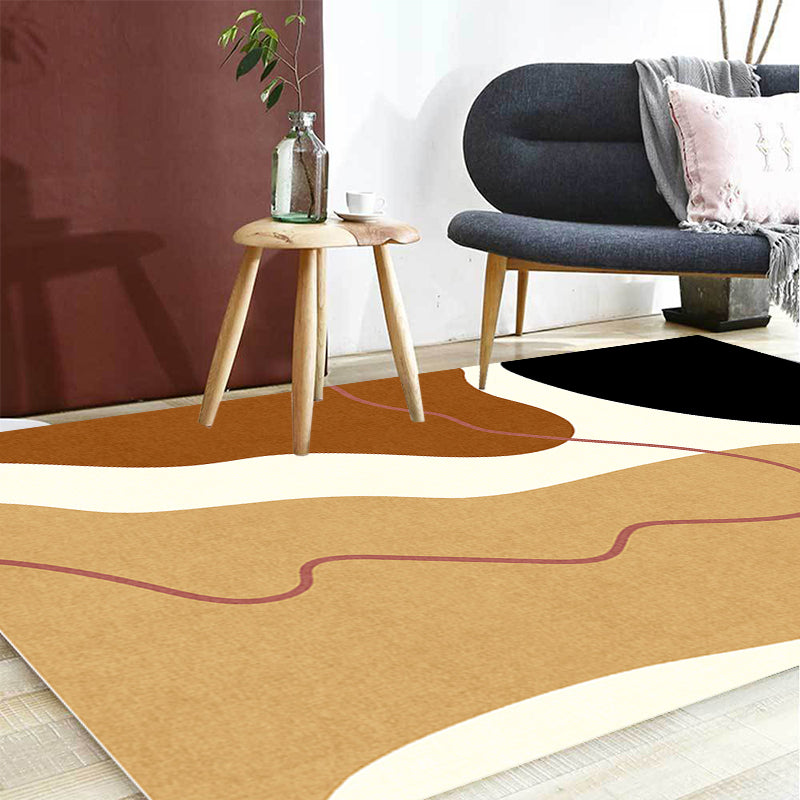 Unique Casual Carpet Beige Color Block Carpet Washable Pet-Friendly Non-Slip Rug for the Living Room