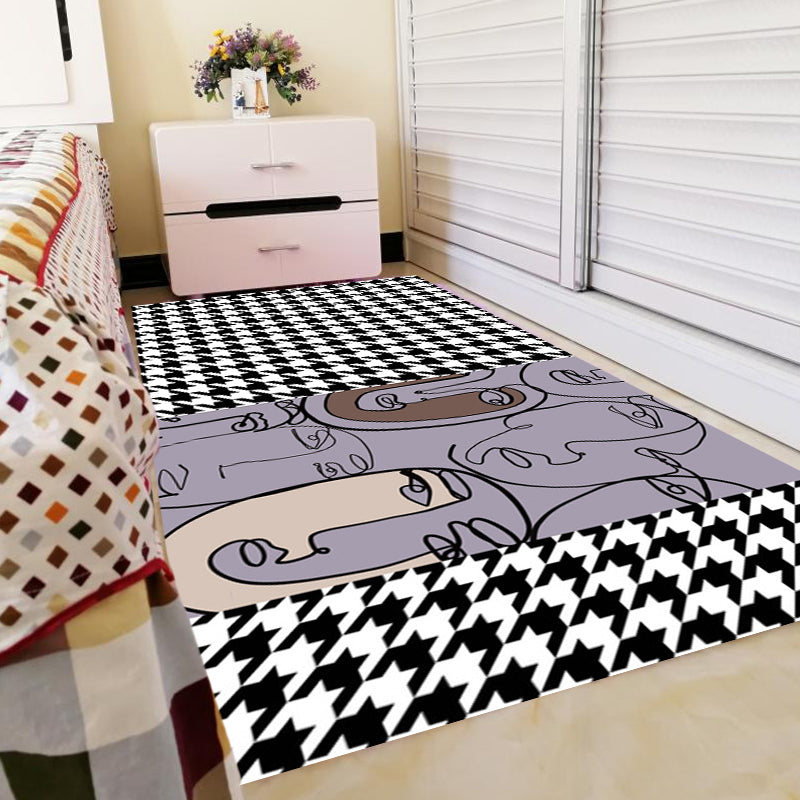 Pink Houndstooth Pattern Carpet Polyester Modernist Carpet Pet-Friendly Non-Slip Back Carpet for Living Room