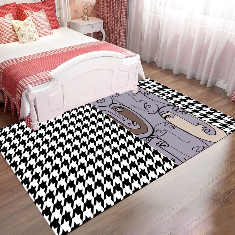 Pink Houndstooth Pattern Carpet Polyester Modernist Carpet Pet-Friendly Non-Slip Back Carpet for Living Room