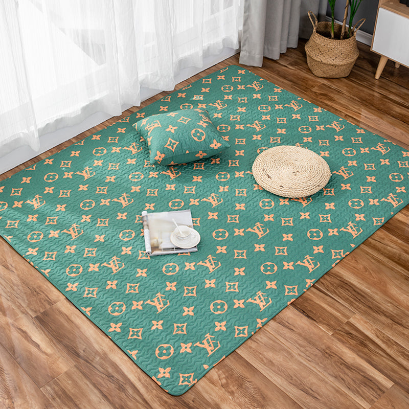 Children Strawberry Pattern Rug Yellow and Green Cotton Rug Washable Pet-Friendly Non-Slip Rug for the Children's Room