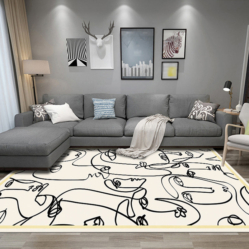 Stylish Multicolor Contemporary Area Rug Polyester Figurative Pattern Rug Non-Slip Back Animal-Friendly Area Rug for Living Room