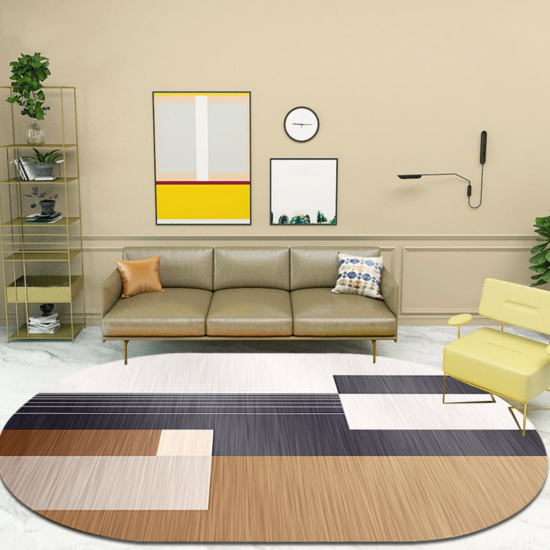 Novelty living room rug in brown and ivory color box print rug polyester stain-resistant rug