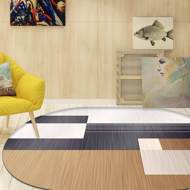 Novelty living room rug in brown and ivory color box print rug polyester stain-resistant rug