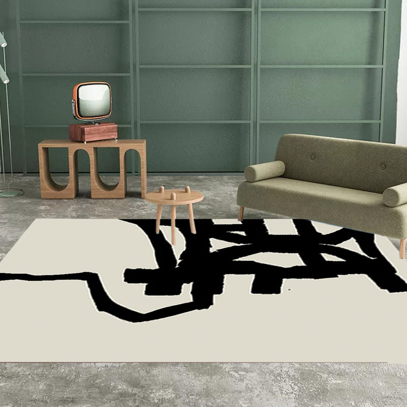 Black and White Abstract Carpet Polyester Scandinavian Rug Pet Friendly Washable Area Rug for Living Room