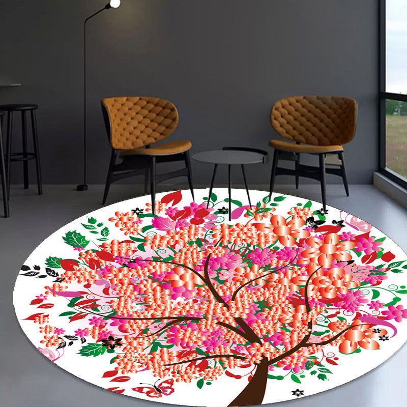 Unique Flower Pattern Carpet Pink and Orange Child's Carpet Polyester Pet Friendly Washable Non-Slip Back Carpet for the Children's Room