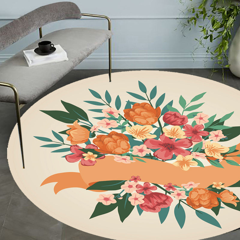 Unique Flower Pattern Carpet Pink and Orange Child's Carpet Polyester Pet Friendly Washable Non-Slip Back Carpet for the Children's Room