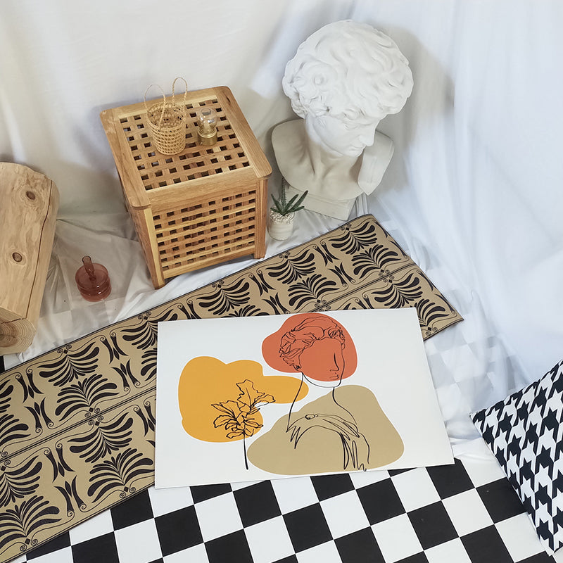 Modern character pattern carpet with leaf brown and yellow polyester carpet washable pet-friendly carpet for the bedroom