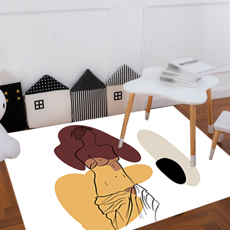Modern character pattern carpet with leaf brown and yellow polyester carpet washable pet-friendly carpet for the bedroom