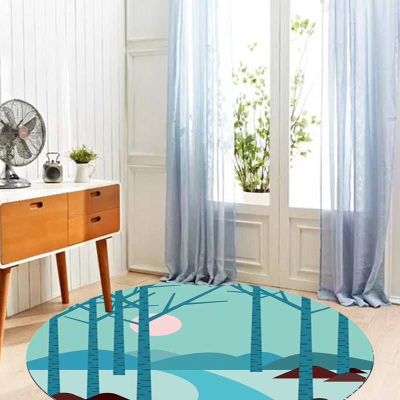 Kids Road Pattern Rug Yellow and Blue Polyester Carpet Washable Pet Friendly Non-Slip Rug for Children's Room
