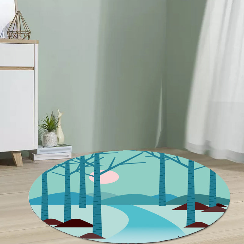 Kids Road Pattern Rug Yellow and Blue Polyester Carpet Washable Pet Friendly Non-Slip Rug for Children's Room