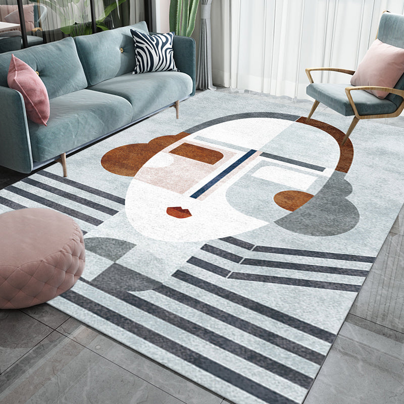 Multicolor Living Room Carpet Nordic Character Pattern Carpet Polyester Washable Pet Friendly Area Rug