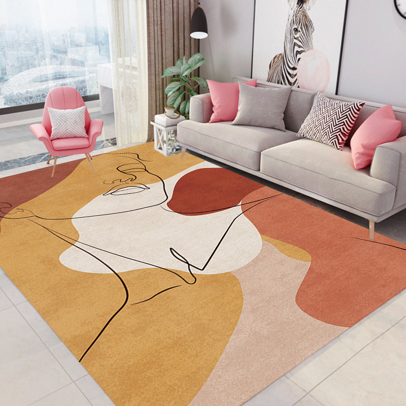 Multicolor Living Room Carpet Nordic Character Pattern Carpet Polyester Washable Pet Friendly Area Rug