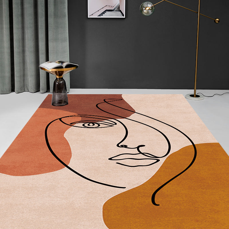 Multicolor Living Room Carpet Nordic Character Pattern Carpet Polyester Washable Pet Friendly Area Rug