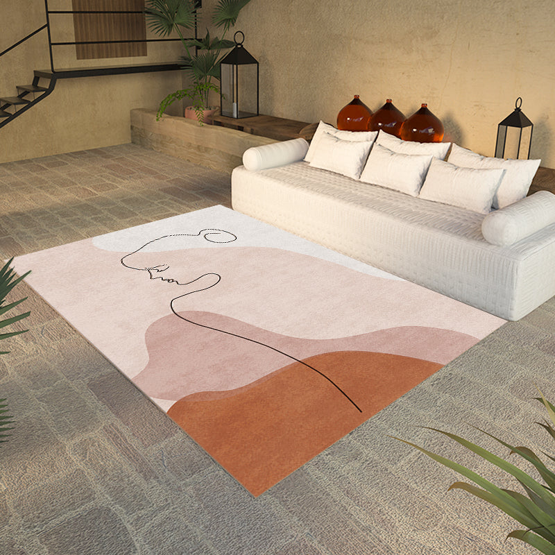 Multicolor Living Room Carpet Nordic Character Pattern Carpet Polyester Washable Pet Friendly Area Rug