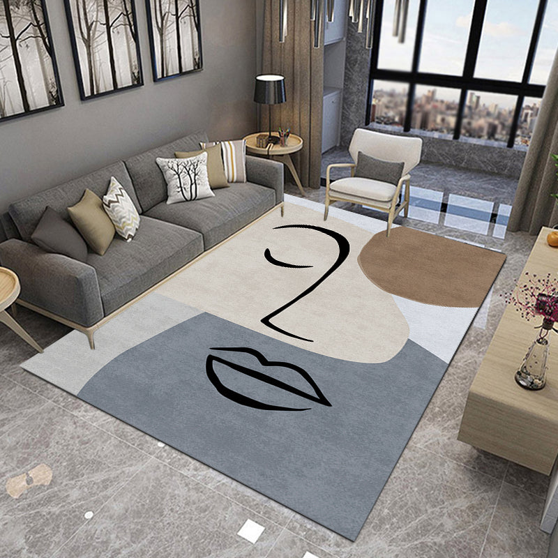 Multicolor Living Room Carpet Nordic Character Pattern Carpet Polyester Washable Pet Friendly Area Rug