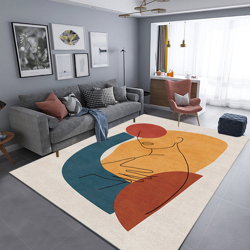 Multicolor Living Room Carpet Nordic Character Pattern Carpet Polyester Washable Pet Friendly Area Rug