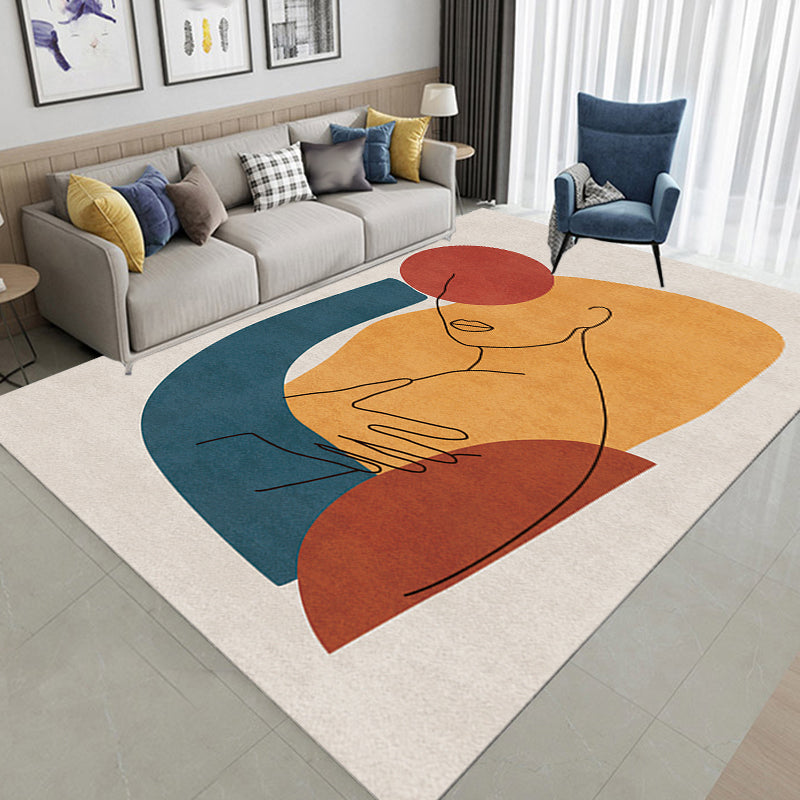 Multicolor Living Room Carpet Nordic Character Pattern Carpet Polyester Washable Pet Friendly Area Rug
