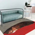 Novelty Cat Pattern Carpet Red and Black Polyester Washable Pet-Friendly Area Rug for Decoration