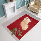 Novelty Cat Pattern Carpet Red and Black Polyester Washable Pet-Friendly Area Rug for Decoration