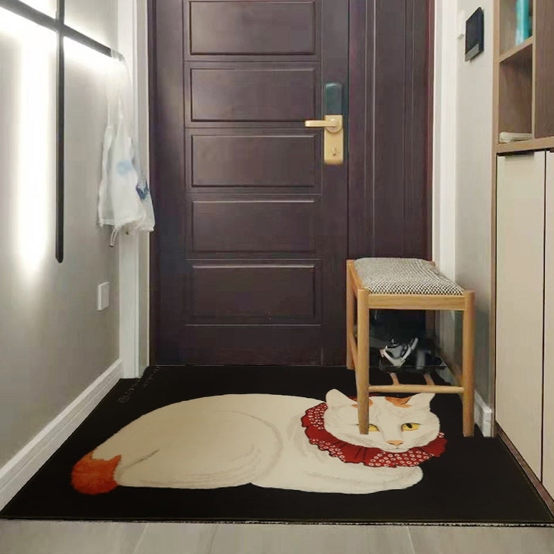 Novelty Cat Pattern Carpet Red and Black Polyester Washable Pet-Friendly Area Rug for Decoration
