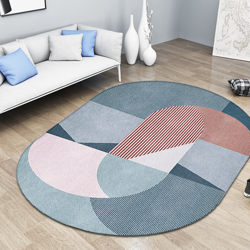 Gray and Blue Bedroom Carpet Novelty Color Block Stripe Pattern Area Rug Polyester Pet Friendly Rug