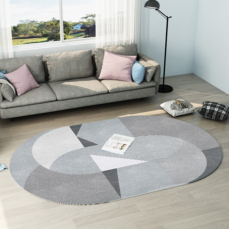 Gray and Blue Bedroom Carpet Novelty Color Block Stripe Pattern Area Rug Polyester Pet Friendly Rug